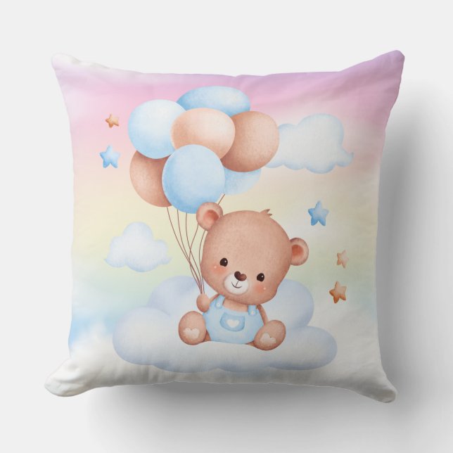 Nalle med ballonger Regnbåge Himlar Dekorativ kudd Kudde (Framsida)