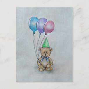 nalle med ballonger vykort