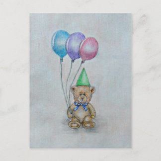nalle med ballonger vykort