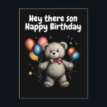 Nalle med ballonger vykort<br><div class="desc">Detta är en AI-genererad bild. Jag ville ha en nalle med ballonger för en grattis på födelsedagen-design.</div>