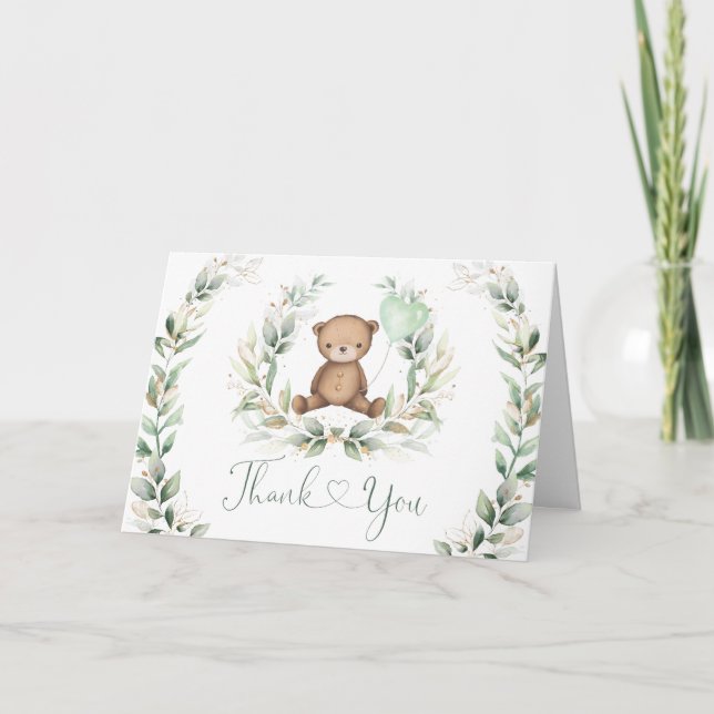 Nalle med Balloon Greenery Eucalyptus Utandning Kort (Framsida)