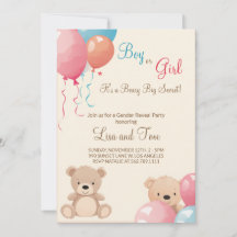 Nalle med Balloons Boy eller Girl Gender Reveal