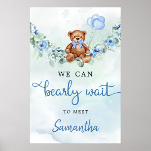 Nalle med Balloons Greenery Boy Välkomsttecken Poster