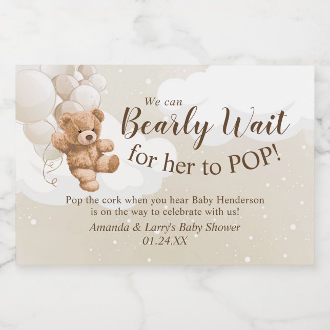 Nalle med Balloons Mini Sparkling Vin-etikett (Enkel etikett)