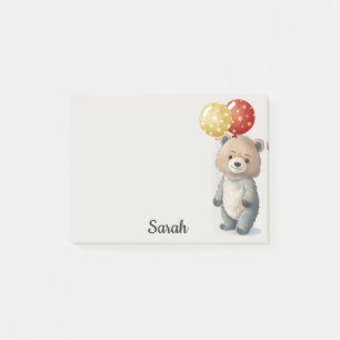 Nalle med Balloons Office Gift Add Namn Post-it Block