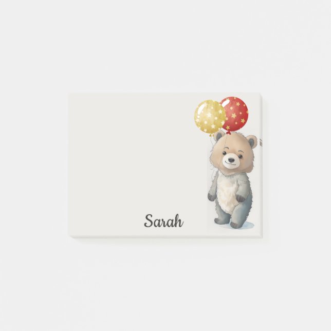 Nalle med Balloons Office Gift Add Namn Post-it Block (Framsida)