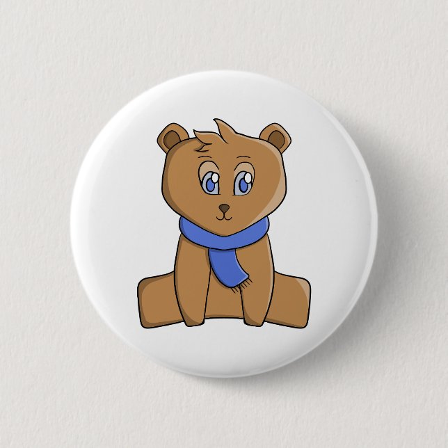 Nalle med blå halsduk knapp (Framsida)