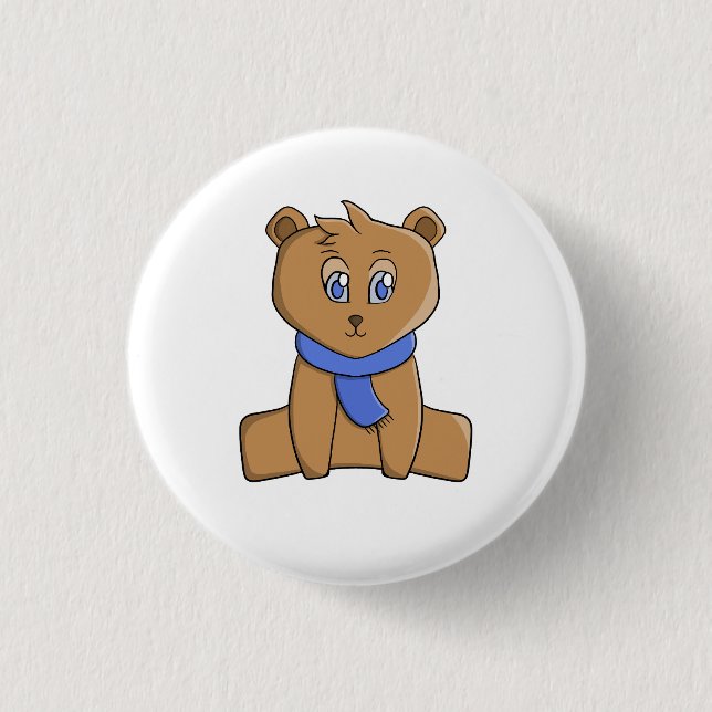 Nalle med blå halsduk knapp (Framsida)