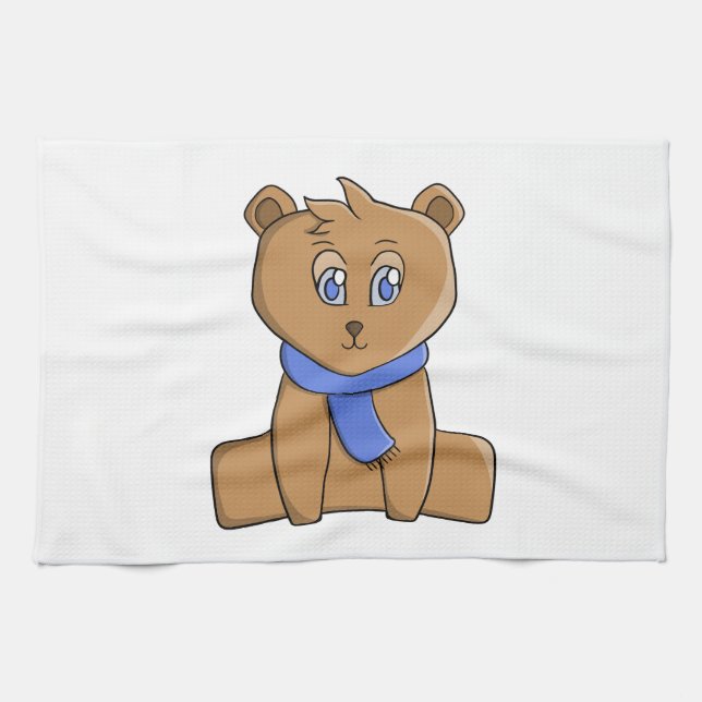 Nalle med blå halsduk kökshandduk (Horisontell)
