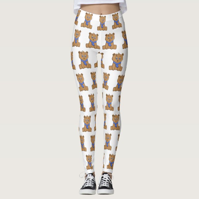 Nalle med blå halsduk leggings (Framsida)