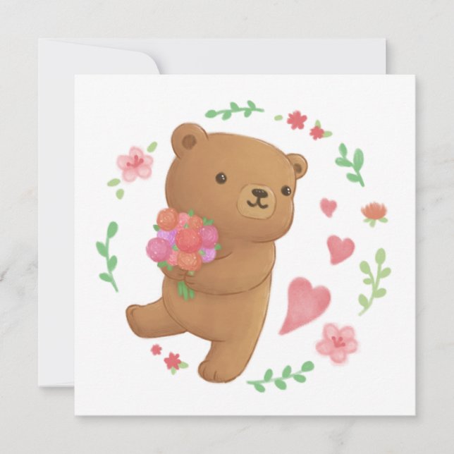 Nalle med blommor inbjudningar (Framsida)