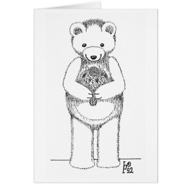 Nalle med blommor OBS kort (Framsidan)