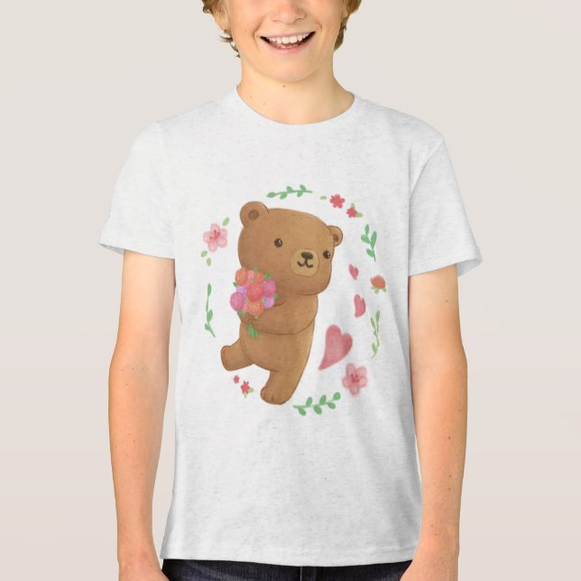 Nalle med blommor t shirt (Framsida)