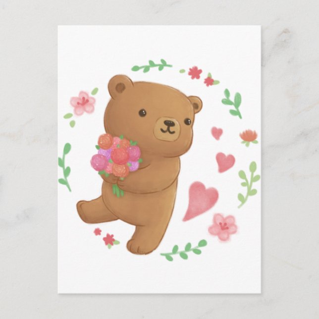 Nalle med blommor vykort (Framsida)