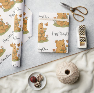 Nalle med blomsterPersonligen - födelsedag Presentpapper
