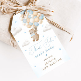Nalle med Blue Balloons Baby Shower Presentetikett