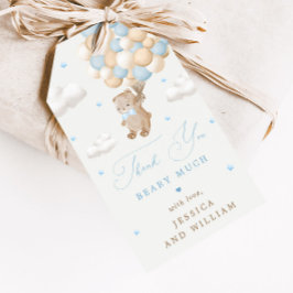 Nalle med Blue Balloons Baby Shower Presentetikett