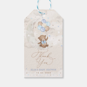 Nalle med Blue Brown Balloons på Måne Presentetikett