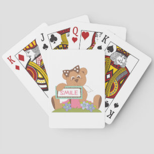 Nalle med Bow Holding Smile Sign Casinokort
