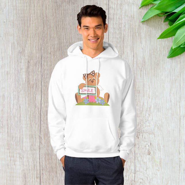 Nalle med Bow Holding Smile Sign Hoodie (Skapare uppladdad)