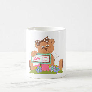 Nalle med Bow Holding Smile Sign Kaffemugg