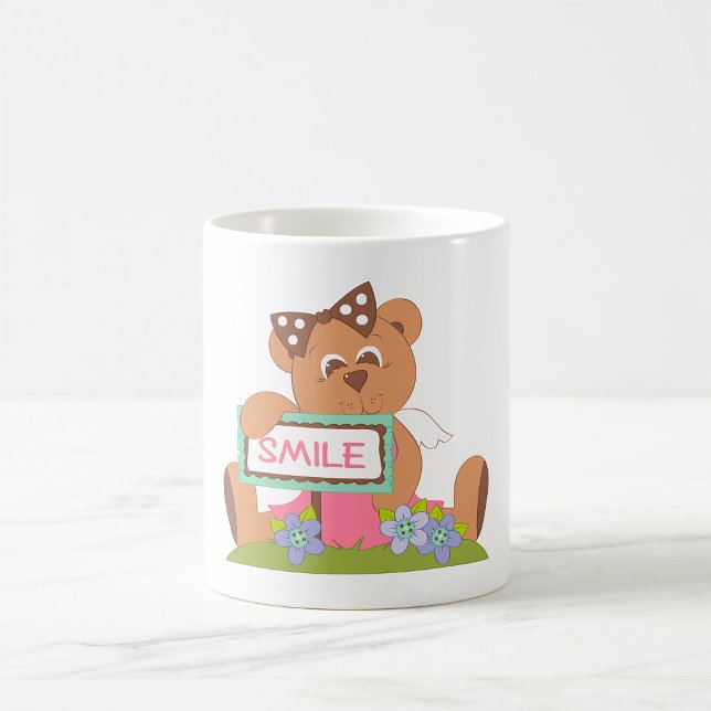 Nalle med Bow Holding Smile Sign Kaffemugg (Skapare uppladdad)