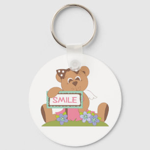 Nalle med Bow Holding Smile Sign Nyckelring