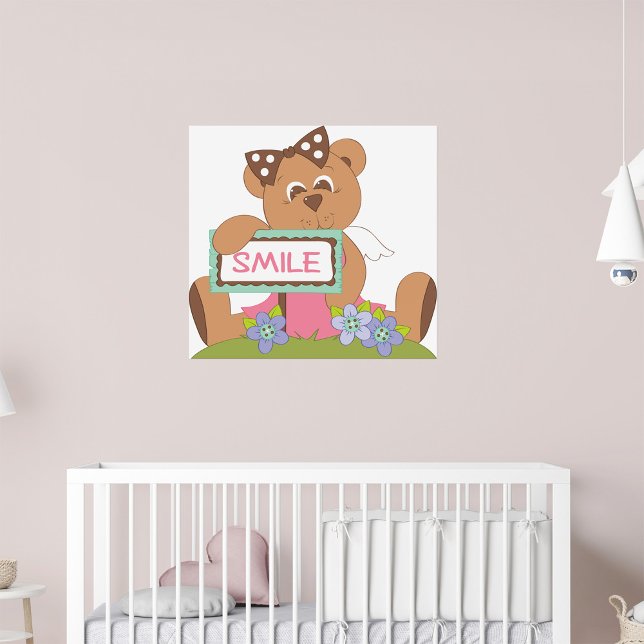 Nalle med Bow Holding Smile Sign Poster (Skapare uppladdad)