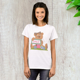 Nalle med Bow Holding Smile Sign T Shirt