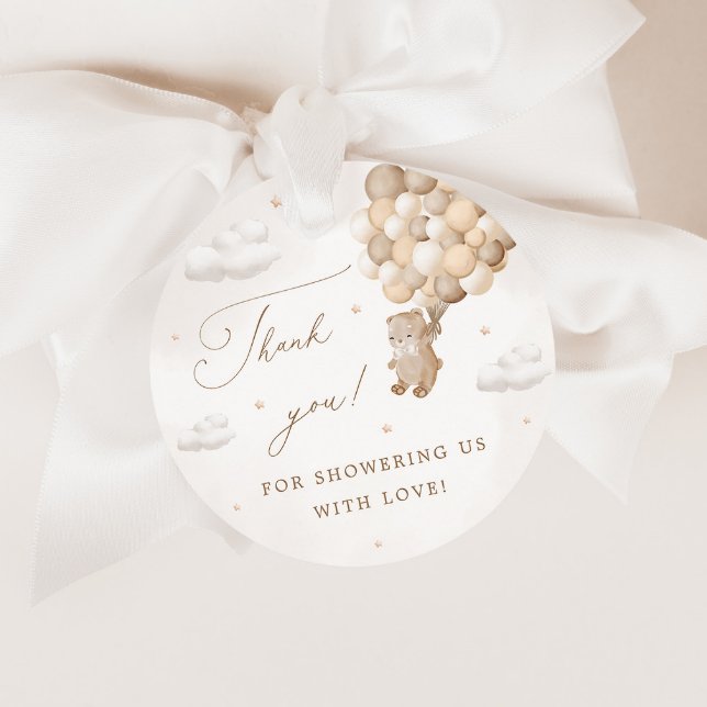 Nalle med Brown Balloons Tack Gåvor Etiketter (Skapare uppladdad)