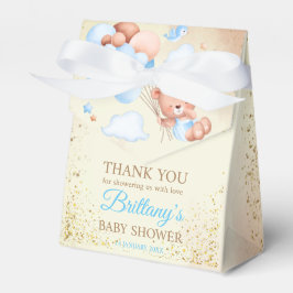 Nalle med bruna och blå ballonger och moln presentaskar