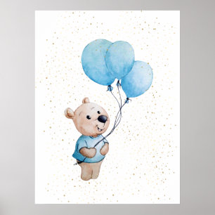 Nalle med bubblor vattenfärgsneurseri poster