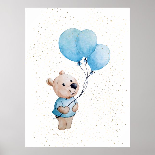 Nalle med bubblor vattenfärgsneurseri poster (Framsidan)