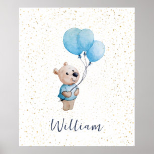 Nalle med bubblor vattenfärgsneurseri poster