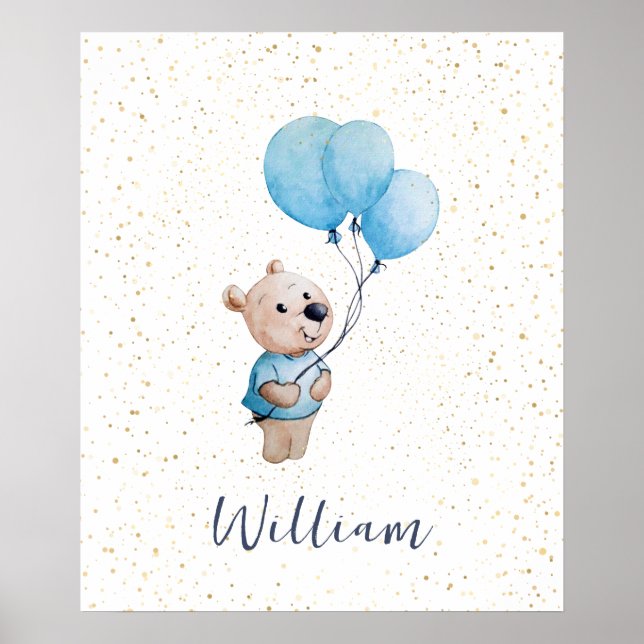Nalle med bubblor vattenfärgsneurseri poster (Framsidan)