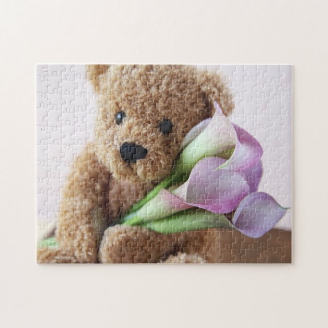 Nalle med calla lilies pussel (Horisontell)