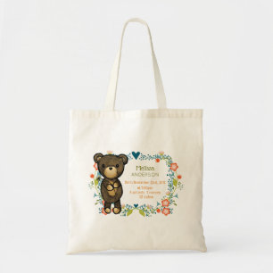 Nalle med dekorativa blommor Baby Birth Tygkasse