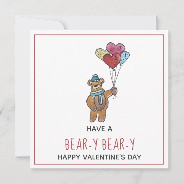 Nalle med ett Balloon Bouquet Valentine Card (Framsida)