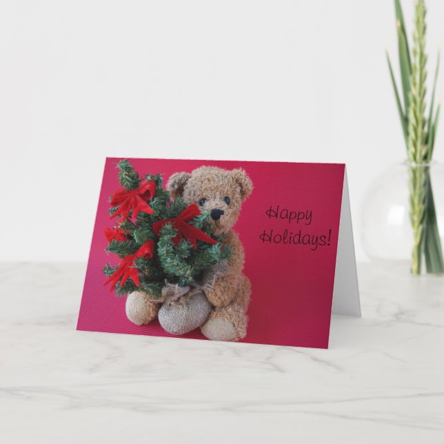 nalle med hälsningskort för Julgran Helgkort (Framsida)