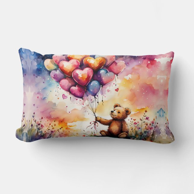 Nalle med Hjärtformade ballonger Lumbarkudde (Framsida)