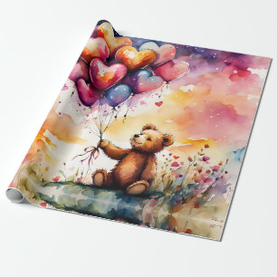 Nalle med Hjärtformade ballonger Presentpapper