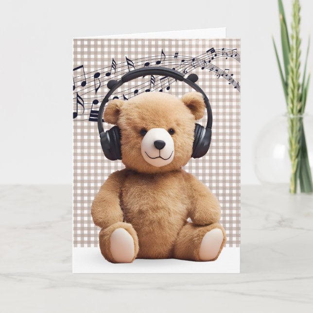 Nalle med hörlurar kort (Framsida)