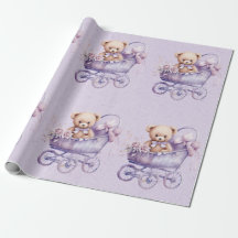 Nalle med Lavender Carriage Girl Baby Shower