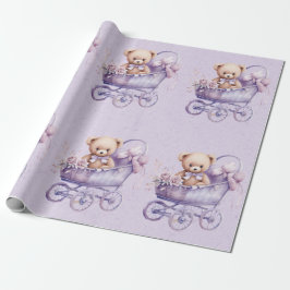 Nalle med Lavender Carriage Girl Baby Shower Presentpapper