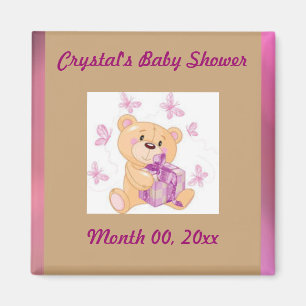 Nalle med närvarande spara daterababy shower magnet