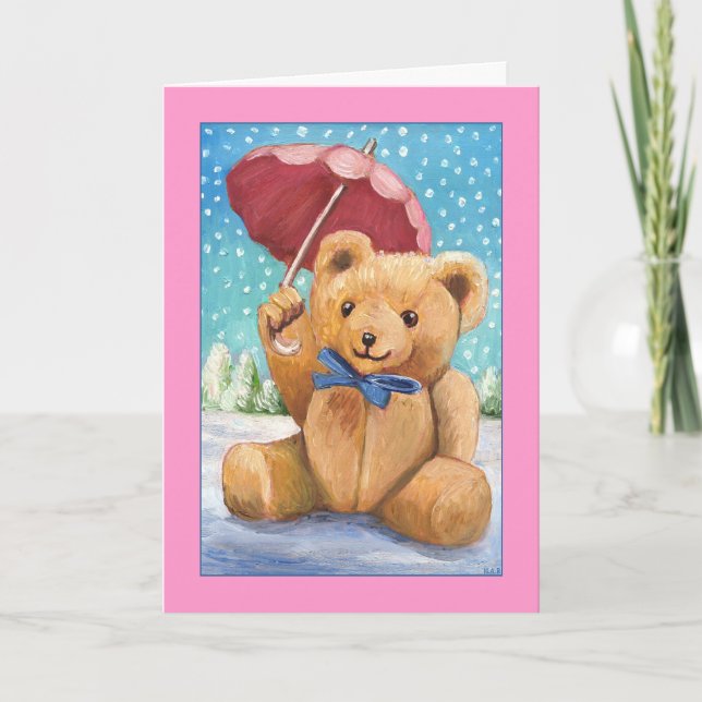 Nalle med Parasol-jul - anpassad Helgkort (Framsida)