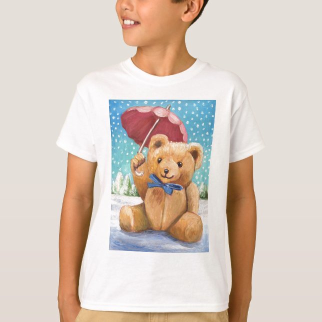 Nalle med Parasol-jul T-shirt (Framsida)