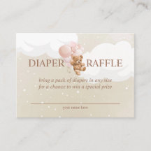 Nalle med rosa ballonger blöja lotteri kort