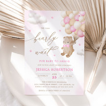 Nalle med Rosa Ballons Baby Shower