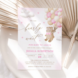 Nalle med Rosa Ballons Baby Shower Inbjudningar